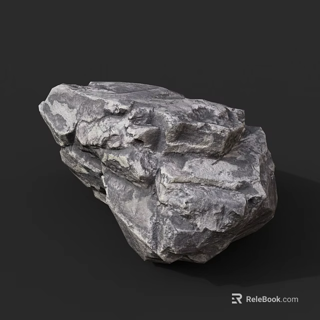 Natural Gray Rock with Rough Surface Texture and Layered Structure on Dark Background 3d model 