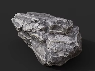 Natural Gray Rock with Rough Surface Texture and Layered Structure on Dark Background 3d model