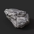 Natural Gray Rock with Rough Surface Texture and Layered Structure on Dark Background