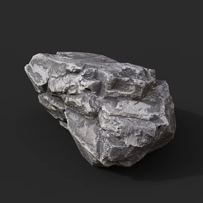 Natural Gray Rock with Rough Surface Texture and Layered Structure on Dark Background 3d model