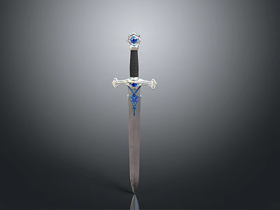 Ornate Medieval Sword With Black Hilt Blue Gemstone And Silver Decorations 3d model