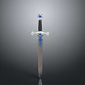 Ornate Medieval Sword With Black Hilt Blue Gemstone And Silver Decorations