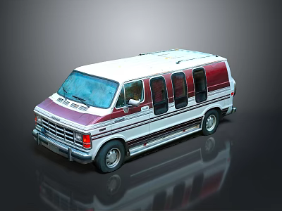 Vintage White and Red Van with Classic Exterior Design and Retro Styling 3d model