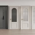 Interior Gray and White Hinged Doors Featuring Arched Grid Glass Panels and Handles