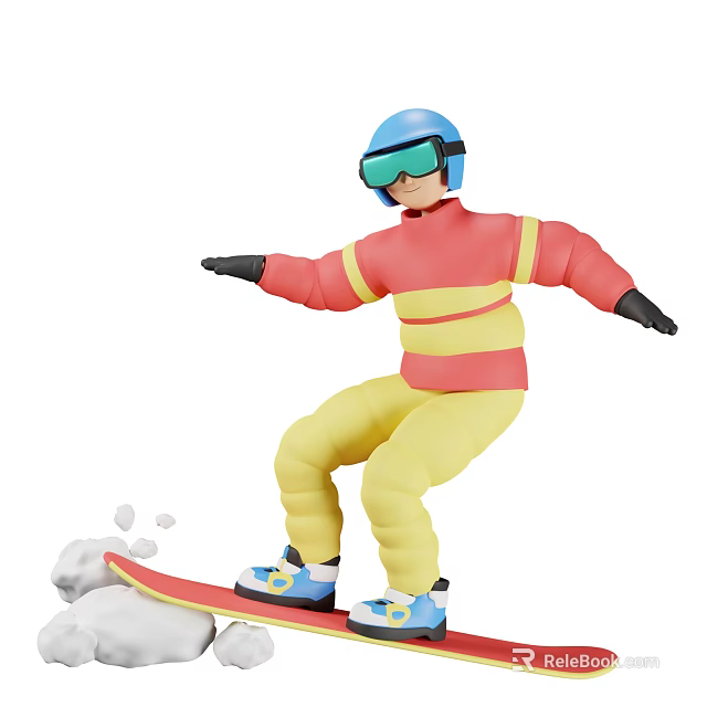 Game Movie Character Snowboarding In Red Yellow Striped Outfit Blue Helmet Goggles 3d model 