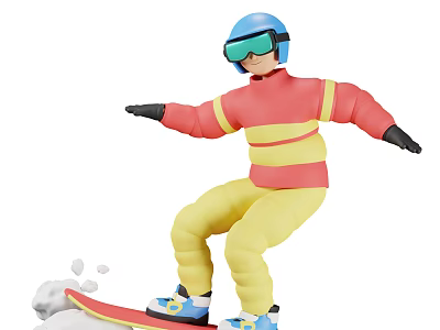 Game Movie Character Snowboarding In Red Yellow Striped Outfit Blue Helmet Goggles 3d model