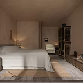 Traditional Hotel Room Interior With Vintage Wooden Cabinet Bed And Brick Wall