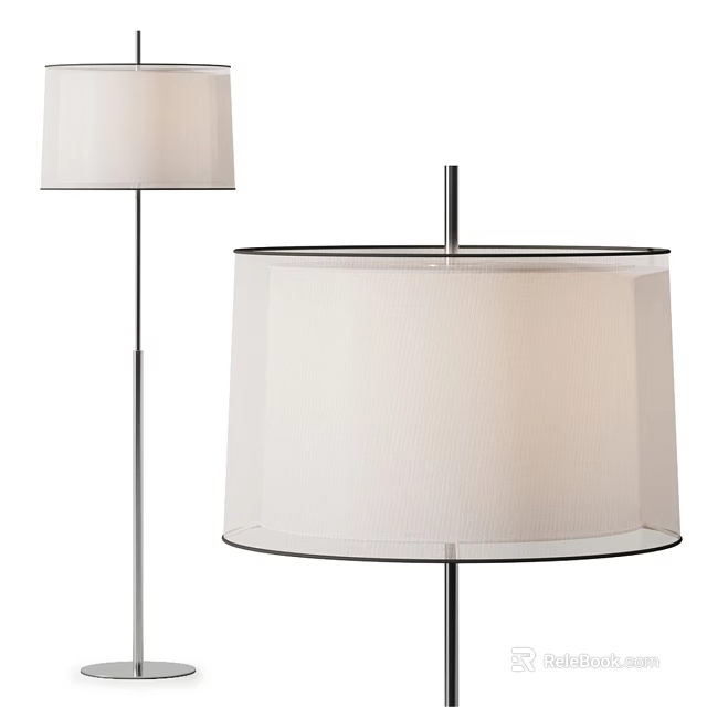 Modern Floor Lamp With White Fabric Shade And Metal Stand Design 3d model 