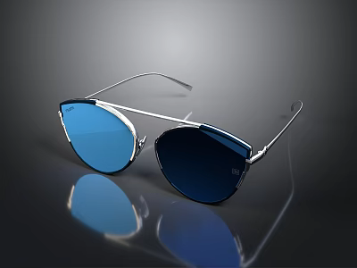 Modern Stylish Sunglasses With Silver Frame Blue And Dark Blue Lenses And Reflection 3d model