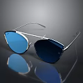 Modern Stylish Sunglasses With Silver Frame Blue And Dark Blue Lenses And Reflection