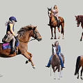 People Riding Horses With Various Poses Including Jumping Standing Trotting Wearing Helmets And Saddles