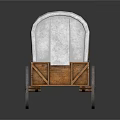 Vintage Covered Wagon With Wooden Frame White Canvas Cover And Four Wheels