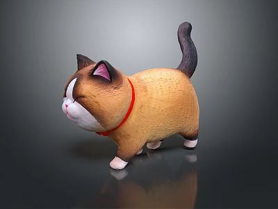 Cartoon Cat Character With Red Collar Brown White Fur 3D Model On Sleek Surface 3d model