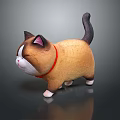 Cartoon Cat Character With Red Collar Brown White Fur 3D Model On Sleek Surface