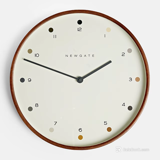 Newgate Wall Clock With Cream Dial Brown Wooden Frame Black Hands And Colored Dot Numbers 3d model 