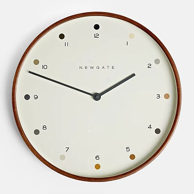 Newgate Wall Clock With Cream Dial Brown Wooden Frame Black Hands And Colored Dot Numbers 3d model