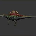 3D Animated Spinosaurus Dinosaur Character With Colorful Red Yellow Sail And Green Body