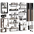 Modern Bathroom Storage Shelves With Wooden Metal Racks And Towel Holders