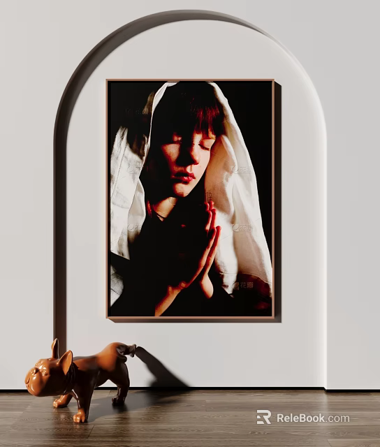 Realistic Figure Portrait Painting With Serene Expression Hands in Prayer and White Headscarf 3d model 
