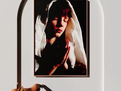Realistic Figure Portrait Painting With Serene Expression Hands in Prayer and White Headscarf 3d model