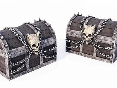 Wooden Treasure Chests with Skull Decorations Spiked Details and Chained Design 3d model