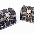 Wooden Treasure Chests with Skull Decorations Spiked Details and Chained Design