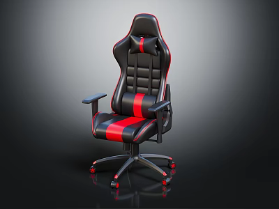 Ergonomic Black Red Leather Gaming Chair Furniture With High Backrest And Swivel Base 3d model