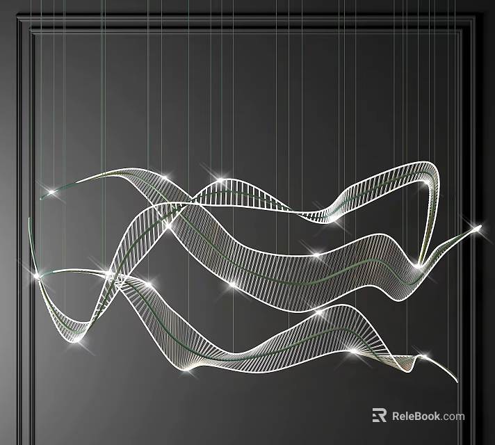 Modern Crystal Chandelier With Swirling Linear Design And Sparkling Illumination For Contemporary Spaces 3d model 
