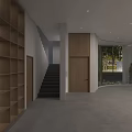 Minimalist Modern Interior With Round Dining Table Calligraphy Decor Recessed Lighting And Chairs