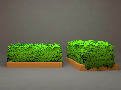 Lush Green Leafy Shrubs in Orange Square Planters with Neatly Trimmed Foliage 3d model