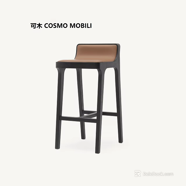 Modern Contemporary Bar Stool With Black Frame And Brown Seat Design 3d model 