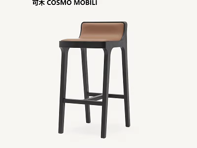 Modern Contemporary Bar Stool With Black Frame And Brown Seat Design 3d model