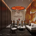 Luxurious Private Box Interior With Round Chandelier Sofa Dining Table And Decorative Wall 3d model