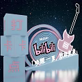 Check in Point with Bilibili Logo Pink Guitar and Starry Sky Background for Starry Future