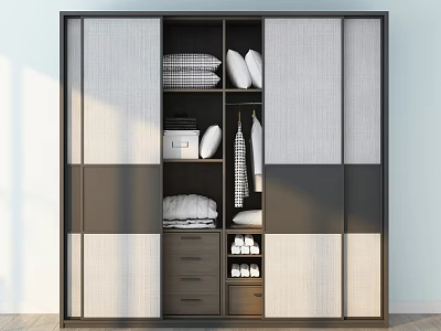Modern Wardrobe With Sliding Doors Drawers Hanging Rods And Shelf Storage 3d model