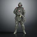 Tactical Military Soldier in Camouflage Uniform With Helmet Red Cross Insignia And Rifle