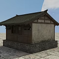 Traditional Chinese Hut With Tile Roof Wooden Structure Stone Base And Steps
