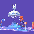 Colorful Rabbit Themed Photo Spot With Purple Background Umbrella Structure Mushrooms And Balloons