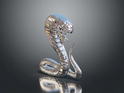 Silver Snake Sculpture Decor On Modern Wooden Table With Reflective Surface 3d model
