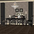 Modern Restaurant Interior Design With Chandelier Dining Table Floral Arrangement And Decorative Paintings