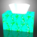 Turquoise Decorative Tissue Box With Green Leaf Pattern And White Tissues 3d model
