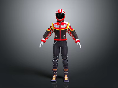 Game Movie Character With Red Helmet Red Black Jacket Black Pants Knee Pads White Gloves 3d model