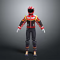 Game Movie Character With Red Helmet Red Black Jacket Black Pants Knee Pads White Gloves