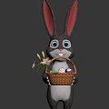 Cute Reptile Holding Basket With Colorful Easter Eggs And Flowers