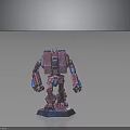 Red And Blue Detailed Mechanical Robot Figure With Armor Plates And Blue Base