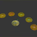 Golden Circular Decorative Ornaments With Hanging Loop And Six Pieces