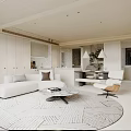 Modern Living And Dining Room Interior With White Sofa TV Artwork And Plants
