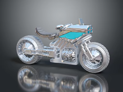 Silver Metallic Modern Motorcycle With Blue Accents Large Wheels And Black Seat 3d model