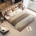 Modern Double Bed With Leather Headboard Gray White Bedding Nightstand And Floor Lamp In Bedroom