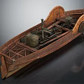 Vintage Wooden Boat Model With Intricate Carvings And Mechanical Components